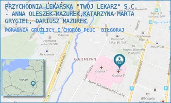 PORADNIA GRUŹLICY I CHORÓB PŁUC - PRZYCHODNIA LEKARSKA "TWÓJ LEKARZ" S.C. - ANNA OLESZEK-MAZUREK,KATARZYNA MARTA GRYGIEL, DARIUSZ MAZUREK - POJASKA 3,  BIŁGORAJ