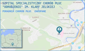 PORADNIA CHORÓB PŁUC - SZPITAL SPECJALISTYCZNY CHORÓB PŁUC "ODRODZENIE" IM. KLARY JELSKIEJ - UL. GŁADKIE 1,  ZAKOPANE