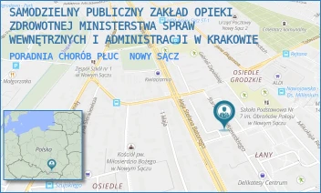 PORADNIA CHORÓB PŁUC - SAMODZIELNY PUBLICZNY ZAKŁAD OPIEKI ZDROWOTNEJ MINISTERSTWA SPRAW WEWNĘTRZNYCH I ADMINISTRACJI W KRAKOWIE - UL. STANISŁAWA ŻÓŁKIEWSKIEGO 11,  NOWY SĄCZ