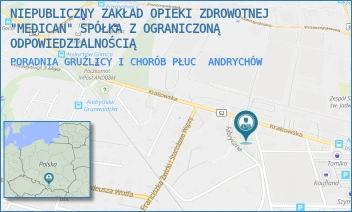 PORADNIA GRUŹLICY I CHORÓB PŁUC - NIEPUBLICZNY ZAKŁAD OPIEKI ZDROWOTNEJ "MEDICAN" SPÓŁKA Z OGRANICZONĄ ODPOWIEDZIALNOŚCIĄ - UL. KRAKOWSKA 91,  ANDRYCHÓW