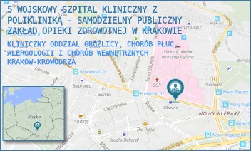 KLINICZNY ODDZIAŁ GRUŹLICY, CHORÓB PŁUC, ALERGOLOGII I CHORÓB WEWNĘTRZNYCH - 5 WOJSKOWY SZPITAL KLINICZNY Z POLIKLINIKĄ - SAMODZIELNY PUBLICZNY ZAKŁAD OPIEKI ZDROWOTNEJ W KRAKOWIE - UL. WROCŁAWSKA 1-3,  KRAKÓW-KROWODRZA