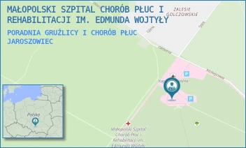 PORADNIA GRUŹLICY I CHORÓB PŁUC - MAŁOPOLSKI SZPITAL CHORÓB PŁUC I REHABILITACJI IM. EDMUNDA WOJTYŁY - UL. KOLEJOWA 1A,  JAROSZOWIEC