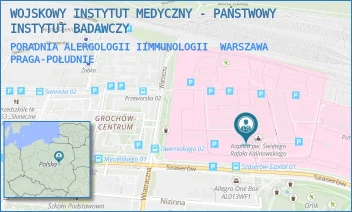 PORADNIA ALERGOLOGII IIMMUNOLOGII - WOJSKOWY INSTYTUT MEDYCZNY - PAŃSTWOWY INSTYTUT BADAWCZY - SZASERÓW 128,  WARSZAWA PRAGA-POŁUDNIE