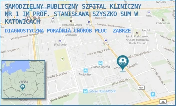 DIAGNOSTYCZNA PORADNIA CHORÓB PŁUC - SAMODZIELNY PUBLICZNY SZPITAL KLINICZNY NR 1 IM PROF. STANISŁAWA SZYSZKO SUM W KATOWICACH - UL. 3 MAJA 13-15,  ZABRZE