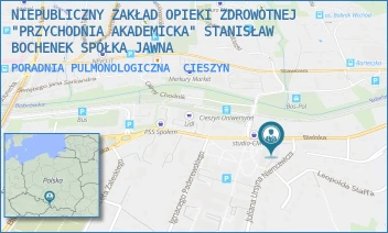 PORADNIA PULMONOLOGICZNA - NIEPUBLICZNY ZAKŁAD OPIEKI ZDROWOTNEJ "PRZYCHODNIA AKADEMICKA" STANISŁAW BOCHENEK SPÓŁKA JAWNA - BIELSKA 68,  CIESZYN