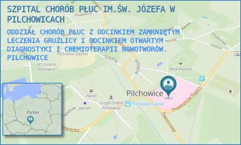 ODDZIAŁ CHORÓB PŁUC Z ODCINKIEM ZAMKNIĘTYM LECZENIA GRUŹLICY I ODCINKIEM OTWARTYM DIAGNOSTYKI I CHEMIOTERAPII NOWOTWORÓW. - SZPITAL CHORÓB PŁUC IM.ŚW. JÓZEFA W PILCHOWICACH - UL. DWORCOWA 31,  PILCHOWICE