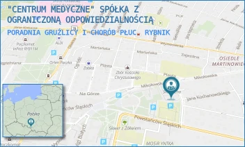PORADNIA GRUŹLICY I CHORÓB PŁUC - "CENTRUM MEDYCZNE" SPÓŁKA Z OGRANICZONĄ ODPOWIEDZIALNOŚCIĄ - UL. BYŁYCH WIĘŹNIÓW POLITYCZNYCH 3,  RYBNIK
