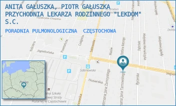PORADNIA PULMONOLOGICZNA - ANITA GAŁUSZKA, PIOTR GAŁUSZKA  PRZYCHODNIA LEKARZA RODZINNEGO "LEKDOM" S.C. - UL. JAGIELLOŃSKA 167/169,  CZĘSTOCHOWA