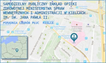 PORADNIA CHORÓB PŁUC - SAMODZIELNY PUBLICZNY ZAKŁAD OPIEKI ZDROWOTNEJ MINISTERSTWA SPRAW WEWNĘTRZNYCH I ADMINISTRACJI W KIELCACH IM. ŚW. JANA PAWŁA II - WOJSKA POLSKIEGO 51,  KIELCE
