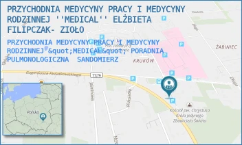 PRZYCHODNIA MEDYCYNY PRACY I MEDYCYNY RODZINNEJ "MEDICAL" PORADNIA PULMONOLOGICZNA - PRZYCHODNIA MEDYCYNY PRACY I MEDYCYNY RODZINNEJ ''MEDICAL'' ELŻBIETA FILIPCZAK- ZIOŁO - DOBKIEWICZA 10,  SANDOMIERZ