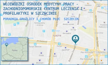 PORADNIA GRUŹLICY I CHORÓB PŁUC - WOJEWÓDZKI OŚRODEK MEDYCYNY PRACY - ZACHODNIOPOMORSKIE CENTRUM LECZENIA I PROFILAKTYKI W SZCZECINIE - BOLESŁAWA ŚMIAŁEGO 33,  SZCZECIN