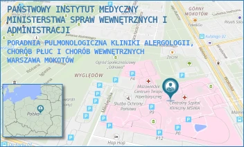 PORADNIA PULMONOLOGICZNA KLINIKI ALERGOLOGII, CHORÓB PŁUC I CHORÓB WEWNĘTRZNYCH - PAŃSTWOWY INSTYTUT MEDYCZNY MINISTERSTWA SPRAW WEWNĘTRZNYCH I ADMINISTRACJI - WOŁOSKA 137,  WARSZAWA MOKOTÓW